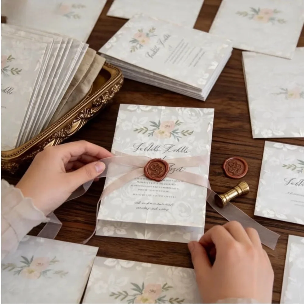 Vellum Jackets White Flower Pattern for Wedding Invitations 115GSM - NEW 50 pack